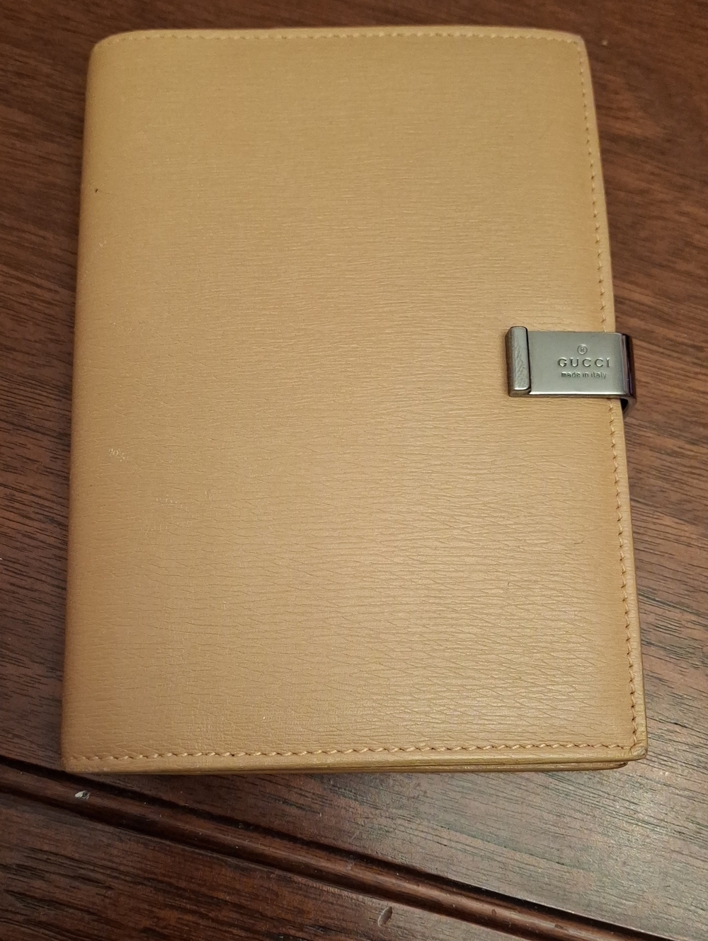 Gucci Beige Leather Agenda Notes & Address Book Metal Clip